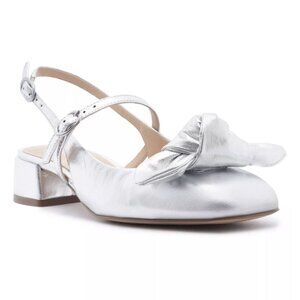 119$ Arezzo Melanie Low Block Heel Slingback Heel Pumps Size 9 US Silver